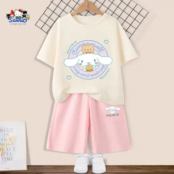 2 buc/seturi de Vară Kuromi Cinnamoroll Copii T-Shirt, pantaloni Scurți Minunat Sanrio Anime Tricou Casual, Haine de Fată Băiat Sport Cadouri