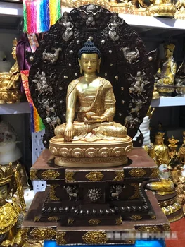 55CM mare de alamă statuie a lui Buddha stabilirea platforma de 30cm de înaltă calitate aurire Shakyamuni Buddha statuie de familie o protecție eficientă