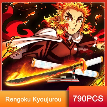 790PCS Demon Slayer Rengoku Kyoujurou Sabie Ninja Anime Blocuri Cuțit, Armă de Jucărie Katana Model Asambla Cărămizi Cadouri