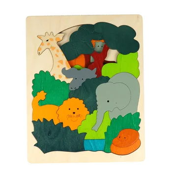 Montessori Didactice Multi-strat Poveste Puzzle Cinci Strat de Desene animate de Animale de Puzzle de Lemn, Multi-strat de Jucărie Puzzle 3d Puzzle