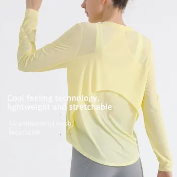 Protecție solară sport halat, frumoasa spate respirabil cu uscare rapidă de fitness de top, vrac funcționare de formare de yoga costum cu maneci lungi T-shirt