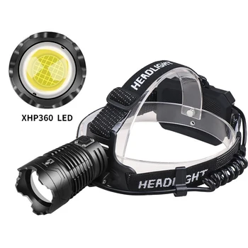 XHP360 Led-uri Lampa de Cap Cu Ieșire Nucleare Lumină Puternică Lovitură Lungă a Farurilor Puternice cu Zoom Faruri USB Reîncărcabilă Proiector