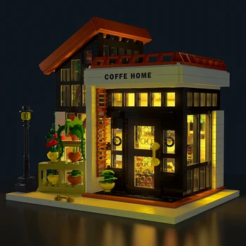 City Street View Magazin de Cafea Model de Casa Cu Lumini 1512PCS Creative Expert Modular Blocuri de Cărămidă Jucarii Copii Set Cadou