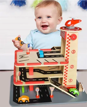 [Funny]de Lemn asamblare DIY simulare Trei etaje, parcare Auto, parcare șorț blocuri de educație copil jucărie cadou de ziua de nastere