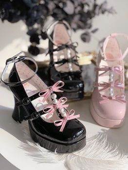 Original Impermeabil Platforma Tocuri inalte Pantofi Mary Jane pentru Femei noile Pompe de Brevete din Piele de Perle Lanț Gros-Pantofi cu Toc de sex Feminin
