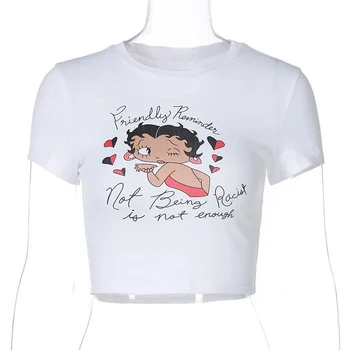 Y2K topuri Desene animate Fetita Print T Shirt Femei Kawaii Grafic Tricouri Casual cu Mâneci Scurte de sex Feminin Tee O-gât Harajuku T-shirt