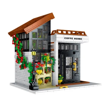 City Street View Magazin de Cafea Model de Casa Cu Lumini 1512PCS Creative Expert Modular Blocuri de Cărămidă Jucarii Copii Set Cadou