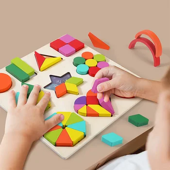 Copiii Montessori forme Geometrice Puzzle din Lemn Bord Grădiniță Copil de Educație Timpurie Cognitive Potrivite Jucarii