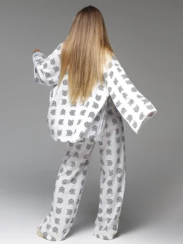 Marthaqiqi Liber Casual Imprimare Pijamale De Noapte Femei Poartă Elegant Cu Maneci Lungi Din Dantela-Up Haine Cu Pantaloni Largi Set De Sex Feminin Pijamale
