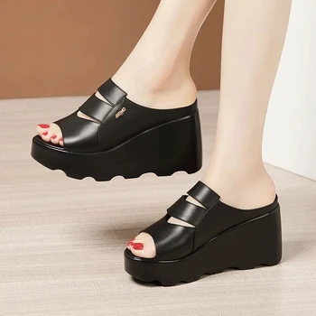 De Dimensiuni mici 32-43 Pantofi din Piele pentru Femei de Vară, Papuci de casă Pene 2023 Non Alunecare în Afara Tocuri Platforma Slide-uri pentru Office Plaja