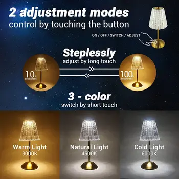 Estompat de cristal lampă de masă 3 culori reîncărcabilă atinge lampă mică lampă, lampă de noptieră noptieră lampa este potrivit pentru dormitor