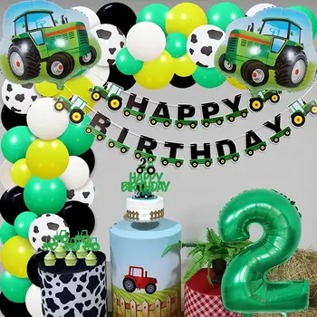 JOYMEMO Tractor 2 Ziua de naștere Partidul Decoratiuni pentru Băieți Verde Tractor Balon Arc Kit Tractor Banner Happy Birthday Cake Topper