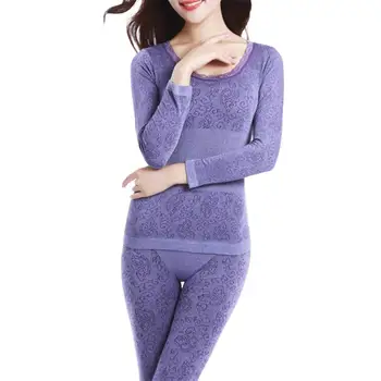 1 Set Femeile Lung Johns Moda Model De Dantela Cu Maneci Lungi O-Gât De Iarnă De Culoare Solidă Lenjerie De Corp Termice Costum De Pijama Set Haine