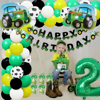 JOYMEMO Tractor 2 Ziua de naștere Partidul Decoratiuni pentru Băieți Verde Tractor Balon Arc Kit Tractor Banner Happy Birthday Cake Topper