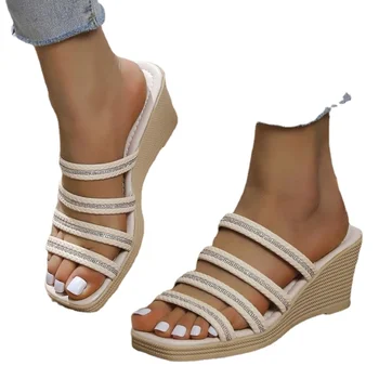 Moda Cristal Pană Papuci pentru Femei de Vara 2023 Platforma de Alunecare Pe Sandale Femeie Confortabil Alunecare de Papuci de Plajă