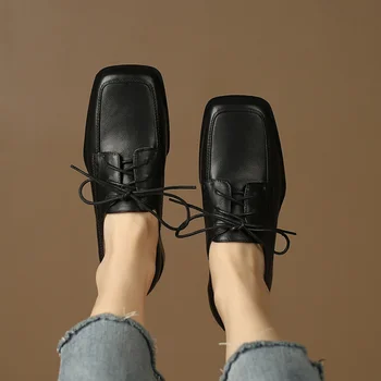 Pantofi Oxford Femei de Vacă din Piele Pantofi pentru Femei Primavara/Toamna Femei Mocasini de Vara Pantofi Vintage din Dantela-up Pantofi Femei Pompe