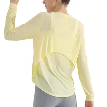 Protecție solară sport halat, frumoasa spate respirabil cu uscare rapidă de fitness de top, vrac funcționare de formare de yoga costum cu maneci lungi T-shirt