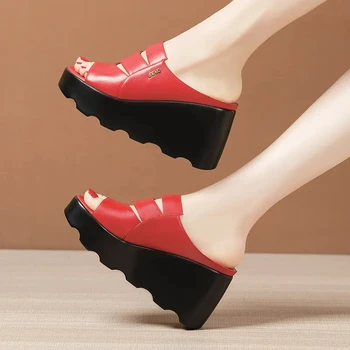 De Dimensiuni mici 32-43 Pantofi din Piele pentru Femei de Vară, Papuci de casă Pene 2023 Non Alunecare în Afara Tocuri Platforma Slide-uri pentru Office Plaja
