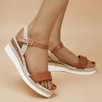 Pantofi pentru Femei de Moda Țesute Wedge Sandale Femei Vara Curea Glezna Gladiator Pantofi Femei Non Alunecare Platforma Sandalias De Mujer