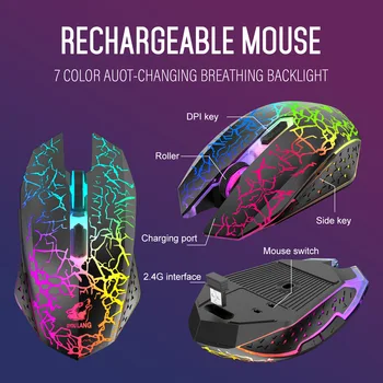 Tastatură fără fir și Mouse-ul 61button Curcubeu lumina de Fundal Tastatură de Gaming Reîncărcabilă Mecanice RGB Mut Mouse-ul Potrivit GamingPc