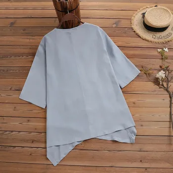 Îmbrăcăminte pentru femei Supradimensionat tricou de Vara Solid O-Gat Buton Asimetric Pulovere Femei Casual Mozaic Topuri